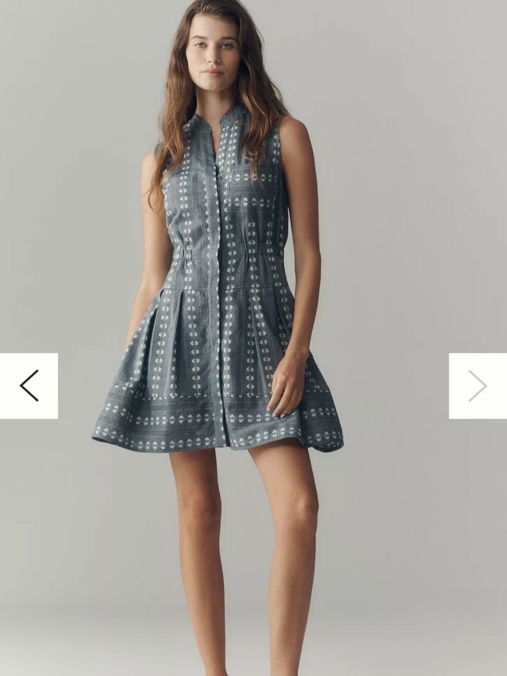 Sleeveless Blue Patterned Shirt Dress - Picture 4 of 4